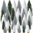 Yahpetes Artificial Mini Christmas Trees, 22Pcs Sisal Snow Pines in 5 Sizes, Crafting Displaying Decoration, Tabletop Xmas Tree for Home, Party (Silver/White/Green)
