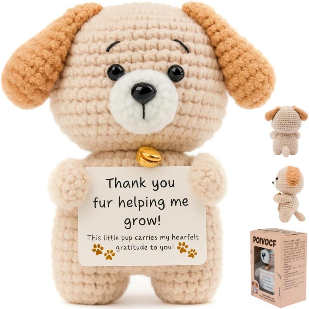 POIVOCF Teacher Gifts for Women, Teacher Appreciation Gift, Crochet Puppy with Thank You for Helping Me Grow Card, Cute Thank You Gift for Teacher, Mentor