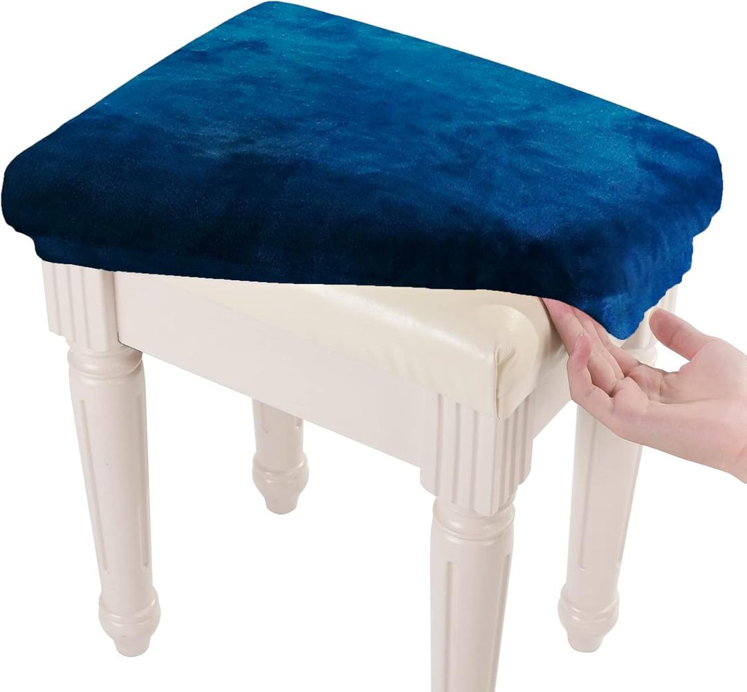 SINOSSO Soft Velvet Vanity Bench Cover, (15"- 19.5") L x (11.8"- 15.7") W Stretch Washable Rectangle Saddle Bar Stool Slipcover, (XS, Navy Blue)