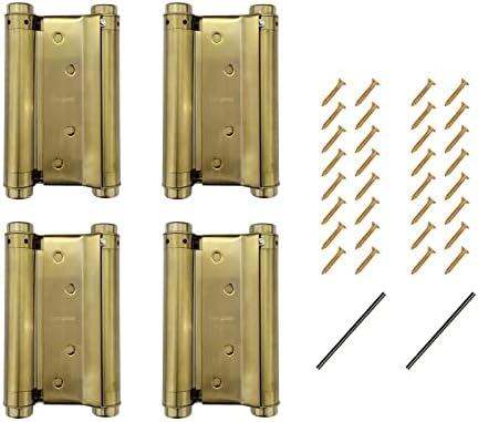 4Pcs 2 Pairs 5" Double Action Spring Hinge Stainless Steel Cafe Saloon Door Swing Self Closing Brass with Screws