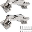 BADALU 165 Degree Kitchen Cabinet Hinges (1 Pair, 2 PCS) Concealed Hydraulic Adjustable Mounting, Soft Closing Nickel-Plated Steel Buffer Dampers for Frameless Cabinet Doors(Fixed Full Overlay)