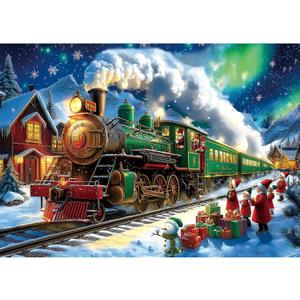 2 x Blueforest Christmas 1000 Piece Jigsaw Puzzle for Adults - 27.5x19.7 Inches Holiday Train Scene with Aurora & Santa, Challenging Fun Adult Puzzles, Home Decor
