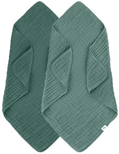 SWEET DOLPHIN Muslin Baby Bath Towels Blanket - 2 Pack 100% Cotton Towel for Babies, Infants, Toddlers - 40x40Inch - Highly Absorbent, Deep Emerald