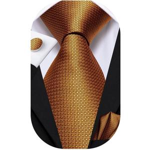 Dubulle Mens Paisley Floral Silk Tie for Men Striped Necktie and Pocket Square Cufflinks Set Wedding Business (Deep Gold)