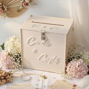 BreezeHug Light Beige Acrylic Wedding Card Box with Slot and Lock, Money Gift Box with DIY Letters cards Gifts/Thank You Letters, Bridal Baby Shower Birthday Party (10 * 10 * 6inch)