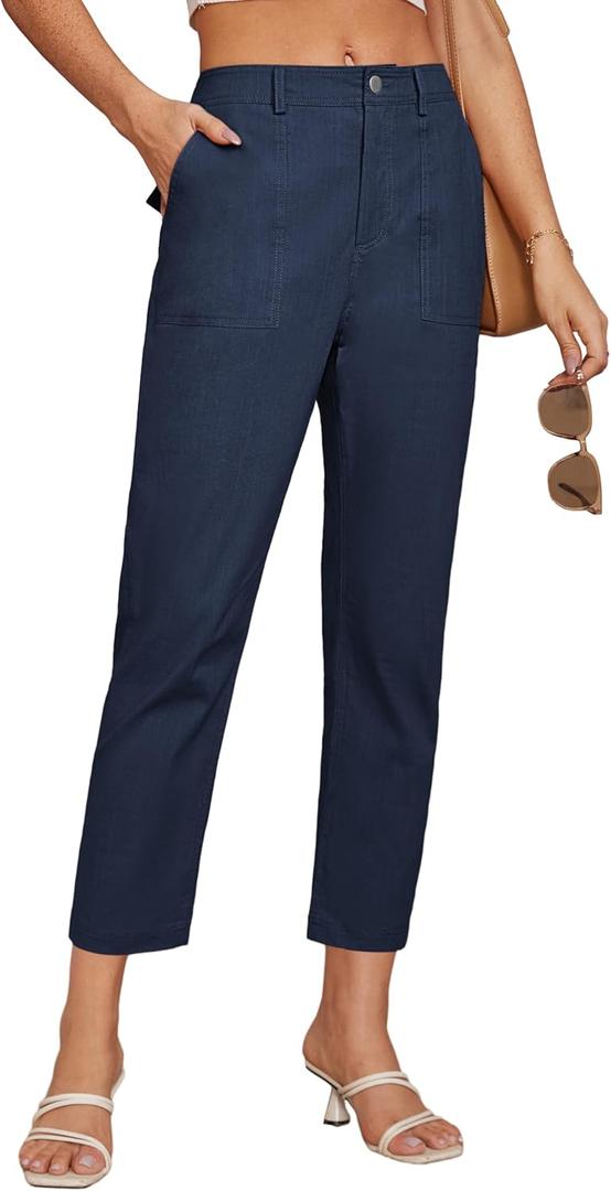 GRACE KARIN Women's 2025 Work Pants Casual High-Waisted Business Tapered Leg Trousers with Pockets (Size S, Navy Blue)