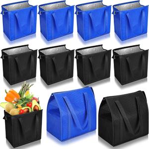 10 Pack Large Insulated Grocery Bags Reusable Shopping Bags with Zippered Top 13 x 12 x 7 Inch Thermal Cooler Totes Bulk with Handles for Hot Cold Food Delivery Refrigerator (Blue and Black), approx. 13 x 12 x 7 inches/ 33 x 30.5 x 18 cm
