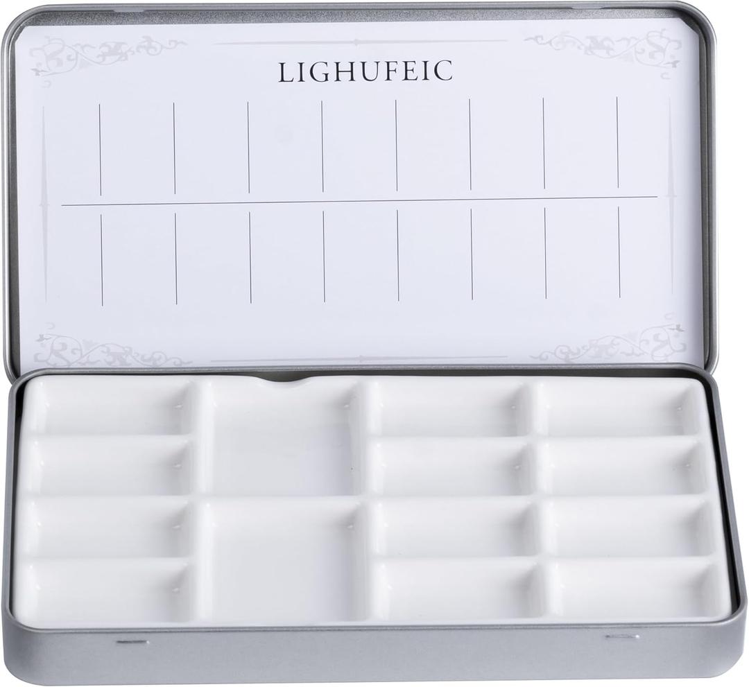 Travel Watercolor Palette,Portable Ceramic Palette with 14 Well,Metal Paint Box with Porcelain Palette(Silver Box)