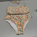 CUPSHE Bikini Set for Women Two Piece Swimsuit Bandeau Top Back Tie Mid Waisted Bottom with Removable Shoulder Straps (Small, Multicolor)