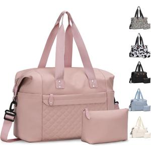 Pritent Travel Duffle Bag, Waterproof Weekender Overnight Hospital Bags for Women Men with Toiletry Bag Lightweight Carry on Personal Item Duffle Gym Bag for Travel, Airplanes, Sports, Pink (Large)