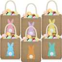 3 Pcs Easter Burlap Basket Bags Easter Jute Bunny Gifts Bag with Handle for Candy Egg Hunting, 7.9 x 7.9 x 4.3 Inch
