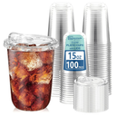 Homestockplus 15 oz Clear Plastic Cups with Lids (100 Pack) Strawless Sip Lids, LeakProof & BPAFree Iced Coffee Cups Disposable Cold Drink Cups for Smoothies, Milkshake, Parties, Events (100 Pack)