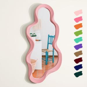 Wavy Mirror Wall Decor for Living Room Hallway,Light Pink,13.8x29.7