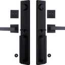 Double Door Handle Set, Matte Black Double Door Handle Set, Iron Black Front Double Door Handleset, Reversible for Both Right and Left, Modern Entry Handlesets for Front Doors with Keys