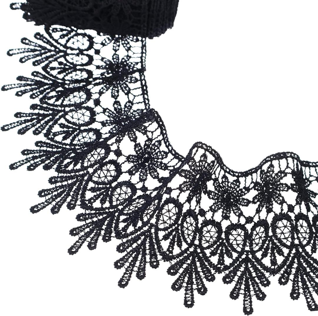 GXTIZAS Black Lace Trim 5 Yards Wide Venise Lace Ribbon Embroidered Edge Trim for Sewing Crafts Pillow Case