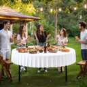 60 Inch White Round Tablecloth, 2 Pack Wrinkle Resistant 5ft Spandex Table Cover Circle, Washable Stretchy Table Cloth Round Cover for Banquet Wedding Birthday Dinner Party