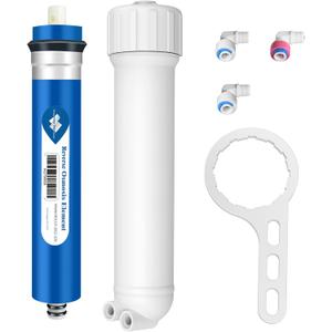 Membrane Solutions 100 GPD RO Membrane, Reverse Osmosis Membrane with Membrane Housing, Replacement for Under Sink Home Drinking RO Water Filter System, Wrench,1/4" Quick-Connect Fittings,Check Valve