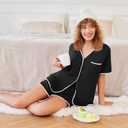 Ekouaer Pajamas Set for Women Short Sleeve Casual Sleepwear Button Down Pj Sets Shorts Soft Loungewear for Summer,S-XXL (Black, M)