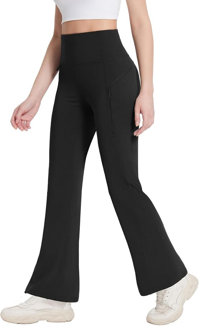 baleaf Women's Fleece Lined Leggings Water Resistant Winter Pants Thermal Warm Flare High Waist Bootcut for Outdoor Hiking (X-Large, Black)