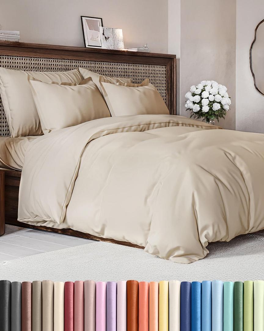 Duvet Cover Full Size - Extra Soft Full Size Duvet Cover - Lightweight, Breathable & Cozy - Easy Care & Fade Free with Zipper Closures & Ties - 80" x 90" Inches - (Wheat) Comforter Not Included