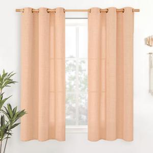 YoungsTex Peach Linen Curtains 45 Inches Long for Short Window, Semi Sheer Textured Drapes with Bronze Grommet Light Filtering Spring Decor for Bedroom Living Room, 42 x 45 Inch, 2 Panels