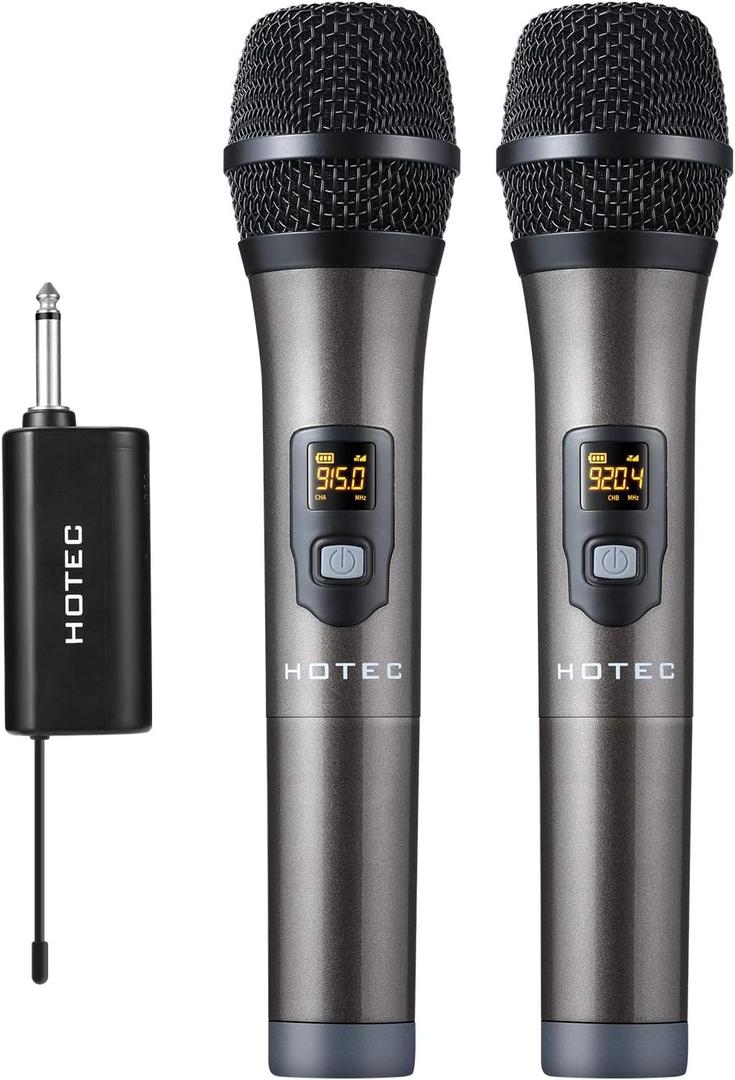 HOTEC UHF Wireless Dual Handheld Microphones with Rechargeable 1/4 Output Mini Portable Receiver for Live Performance Over PA, Mixer, Speaker (H-U26C)