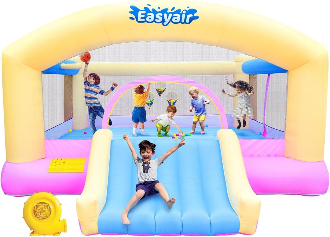 Easyair Large Bounce House for Big Kids, 14.8 x 14.5 FT Inflatable Bouncer Jumper Slide with 650W Blower, Basketball Hoop, Throw Ball Game, Ball Pits