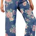 SANGTREE Girls Printed Jeans Baggy Jeans Elastic Waist Casual Wide Leg Denim Pants 6-14 Years (9-10 Years)