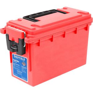 Sheffield 12636 Ammo Storage Box, Stackable .30 Cal Field Boxes, Water and Dust Resistant, Lockable Storage Box with Handle, Secures Hunting Gear, Supplies, and Bullets, Made in USA, Red, 1-Pack