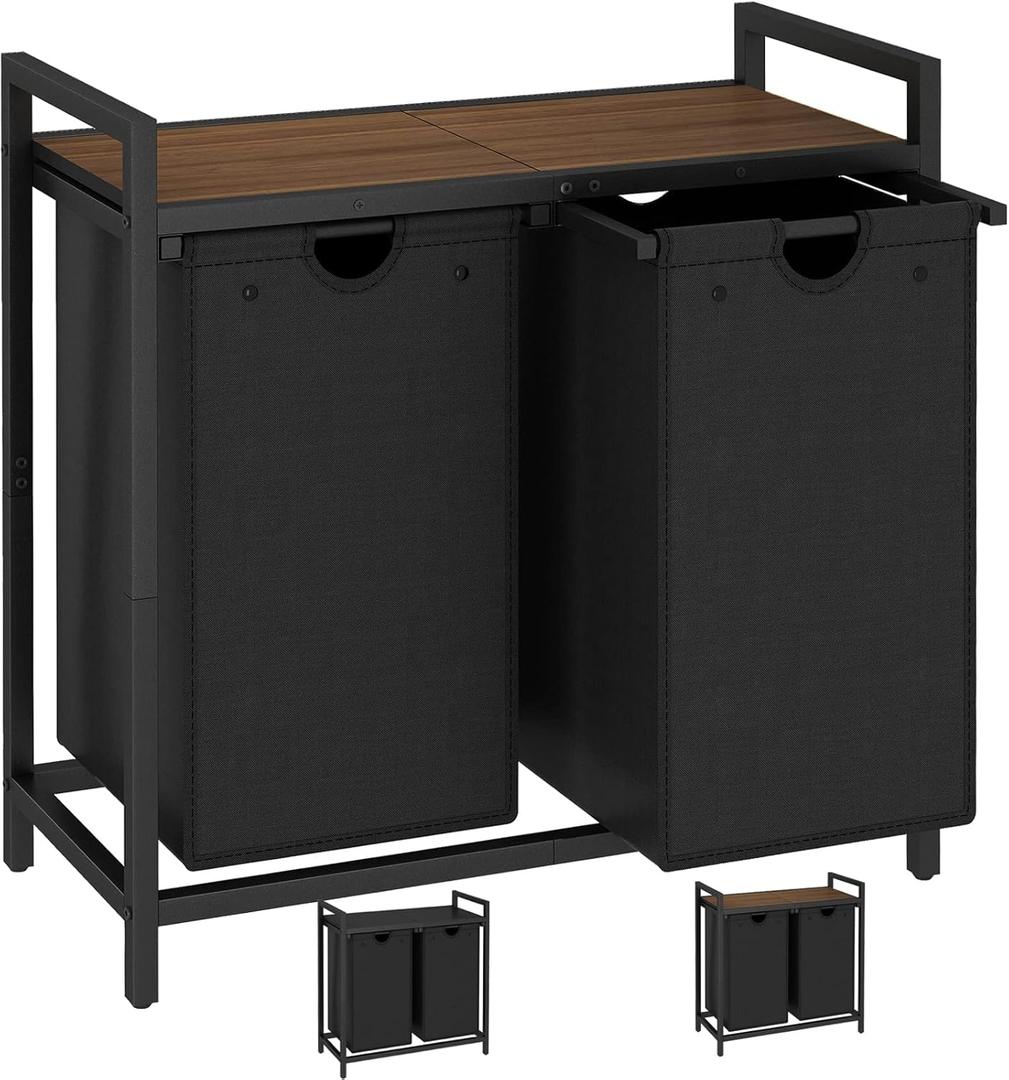 LAATOOREE Laundry Hamper, Two-Color 2  48L Laundry Basket with 2 Removable Laundry Sorter Bags and Top Shelf, Clothes Hamper for Laundry Room, Bathroom