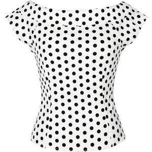 YARN & INK Women's 1950s Vintage Pinup Tops Back Bow Tie Cute Rockabilly Work Formal Shirt, Casual Blouse for Women (White, S)