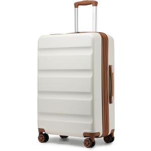 Kono 24 Inch Expandable Spinner Luggage with Wheels Hardshell Medium Checked Suitcase TSA Lock Cream White