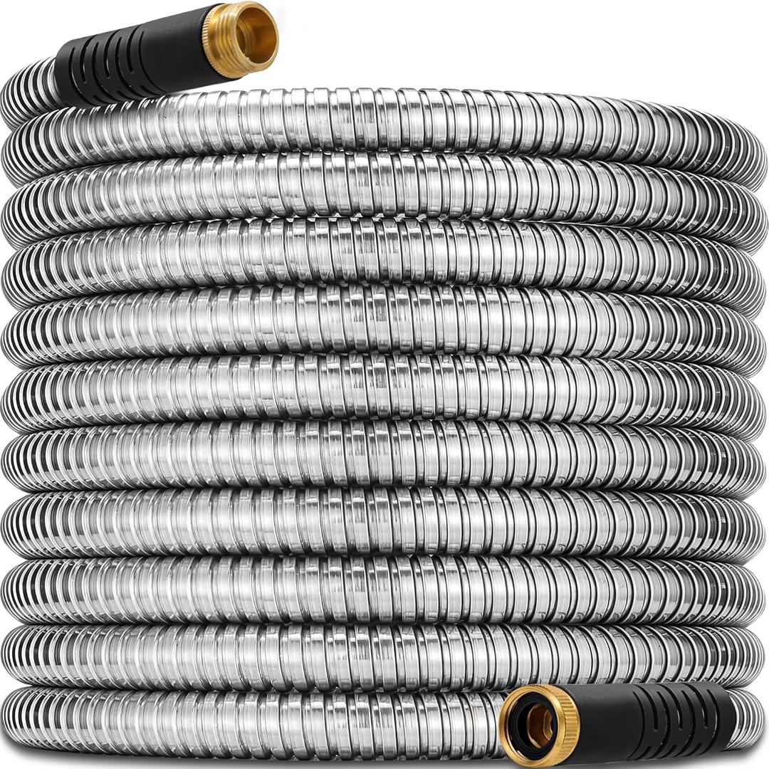 100 ft Stainless Steel Garden Hose - 2025 Upgraded Metal Water Hoses with 3/4" Solid Brass Fitting, Extra Strength Materials - Lightweight,Ultra Flexible,Durable,Kink-Less Water Hoses For Yard Camper