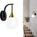1-Light Bathroom Wall Sconce Light,Black and Gold Vanity Lighting with White Milk Globe Glass Shade, Vintage Wall Light Fixture Wall Lamp Wall Mount Light for Bedroom Hallway
