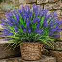 Rowfad 44 Pcs Artificial Outdoor Flowers Lavender Fake Greenery Plants UV Resistant Grass with Purple Flowers for Pot Decor for Window Garden Patio Hanging Planter Pathway Front Porch (44, Purple)