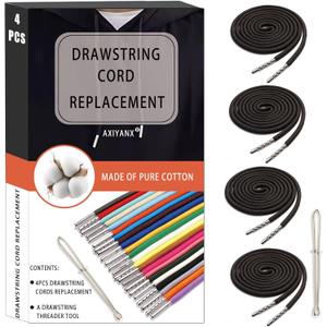 Hoodie String Replacement, Drawstring Replacement for Sweatpants, Shorts, Pants, Jackets | Elastic Drawstring Cord with Drawstring Threader Tool | Universal Replacement Drawstring (2-Pack) (Black)