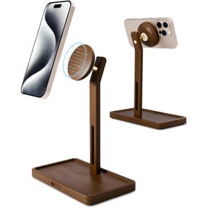YEOUX Premium Magnetic Phone Holder for Desk | Solid Walnut Wood | 360 Free Adjustable | MagSafe Compatible, for iPhone 17 16 15 14, Stylish Desk Accessory