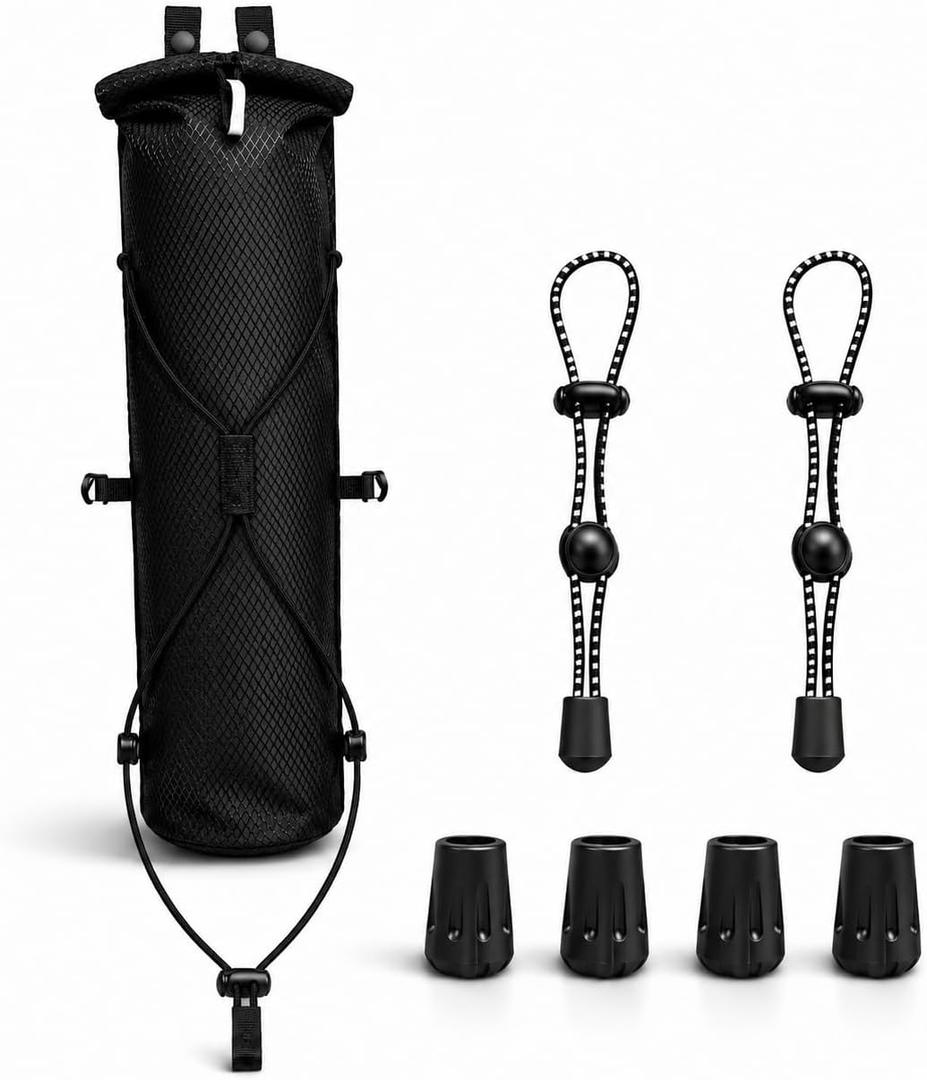Trekking Pole Quiver for Trail Running, Waterproof Carry Bag for Folding Trekking Poles & Z-Poles, Pole Holder for Hydration Vest & Lightweight Backpack, with 2 Bungee Cords & 4 Rubber Tips