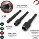 2 x Performance Tool W2962 3 pc. 2-in-1 Drive Socket Adapter Set, Impact-Grade Chrome Vanadium Steel, Nut Driver Attachments, Socket Extensions, Black