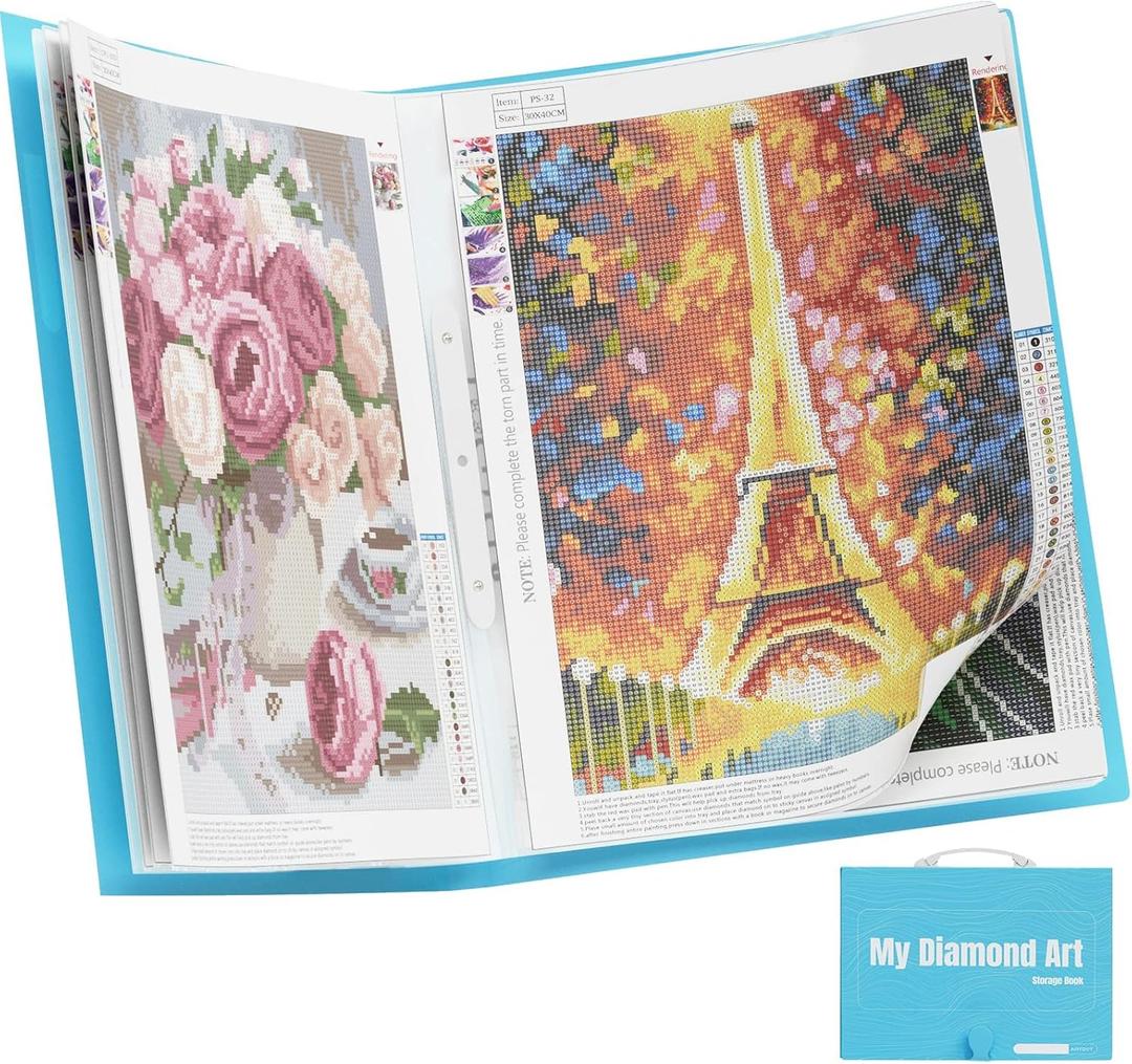 ARTDOT A2 Storage Book for Diamond Art Kits, Diamond Art Portfolio Folder with 30 Pocket Slevees Protectors (39.7 x 56cm), A2:22x16.4 Inches
