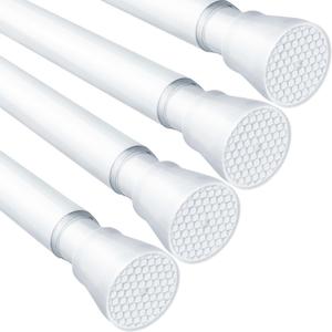 MEXAU 4 Pack White Tension Curtain Rod for Windows 30 To 64 Inch White Tension Rod 7/8" Adjustable Spring Curtain Rod No Drilling Tension Shower Curtain Rods for Closet Doorways
