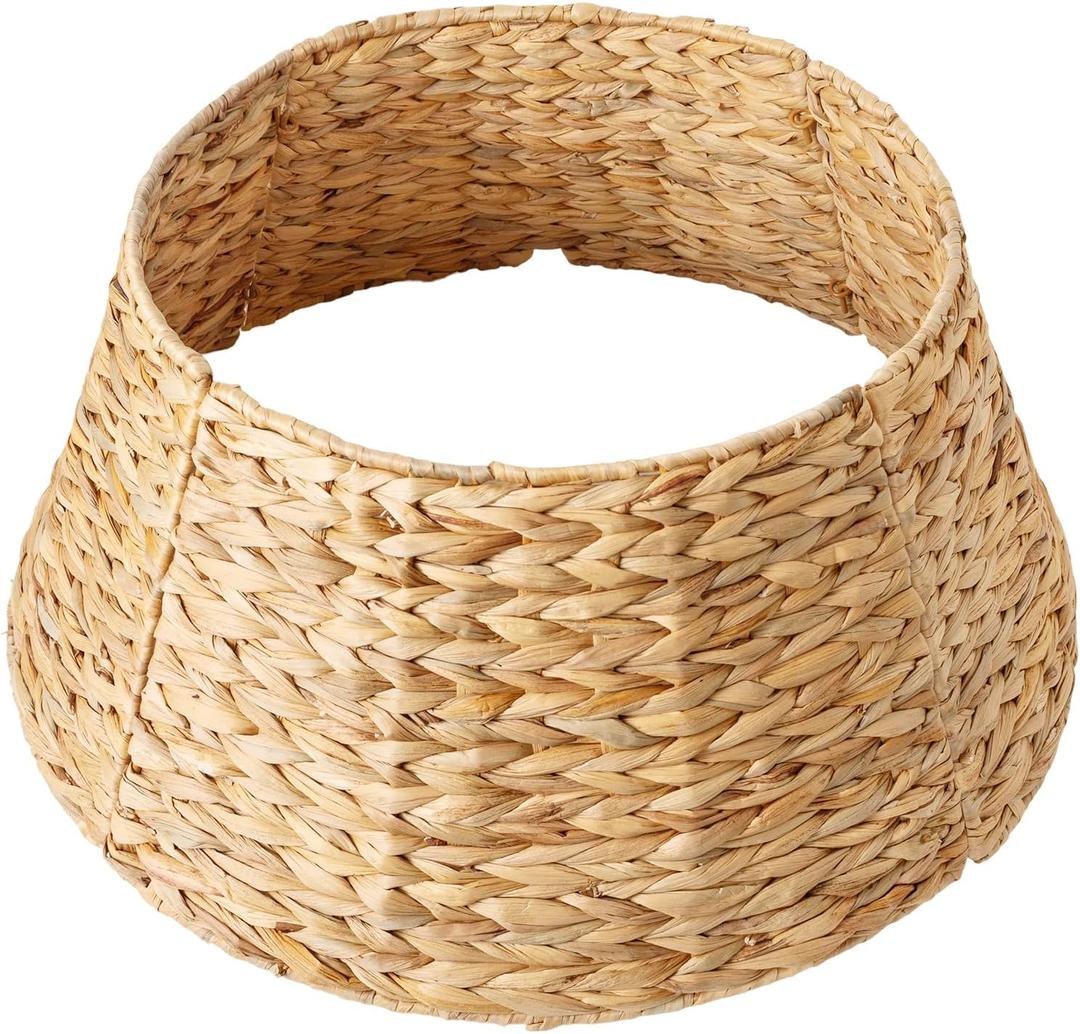 24'' Christmas Tree Collar: Woven Hyacinth 4 Piece Holiday Rattan Christmas Tree Skirt, Rustic Farmhouse Style Tree Skirt for Artificial Pencil Trees and Fits Below 23" Tree Stand, Natural Hyacinth