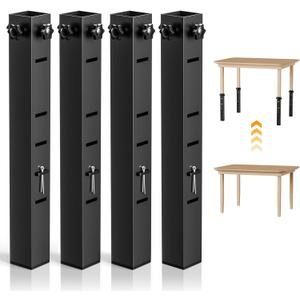 4Pk Square Folding Table Extender - 5 Level Adjustable Folding Table Leg Extensions, Durable Steel Tables Leg Risers for Card/Dining Tables- Innner Diameter 1.86"