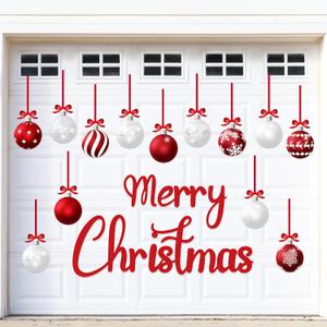 32PCS Christmas Garage Door Decorations Magnets - Merry Xmas Ball Holiday Refrigerator Fridge Kitchen Decor(Red, White)