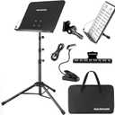5 in 1 Dual-use Sheet Music Stand & Desktop Book Stand, Height Adjustable from 23.6-59 in, Folding Music Stand with Portable Carrying Bag, Sheet Music Folder & Rechargeable Music Stand Light