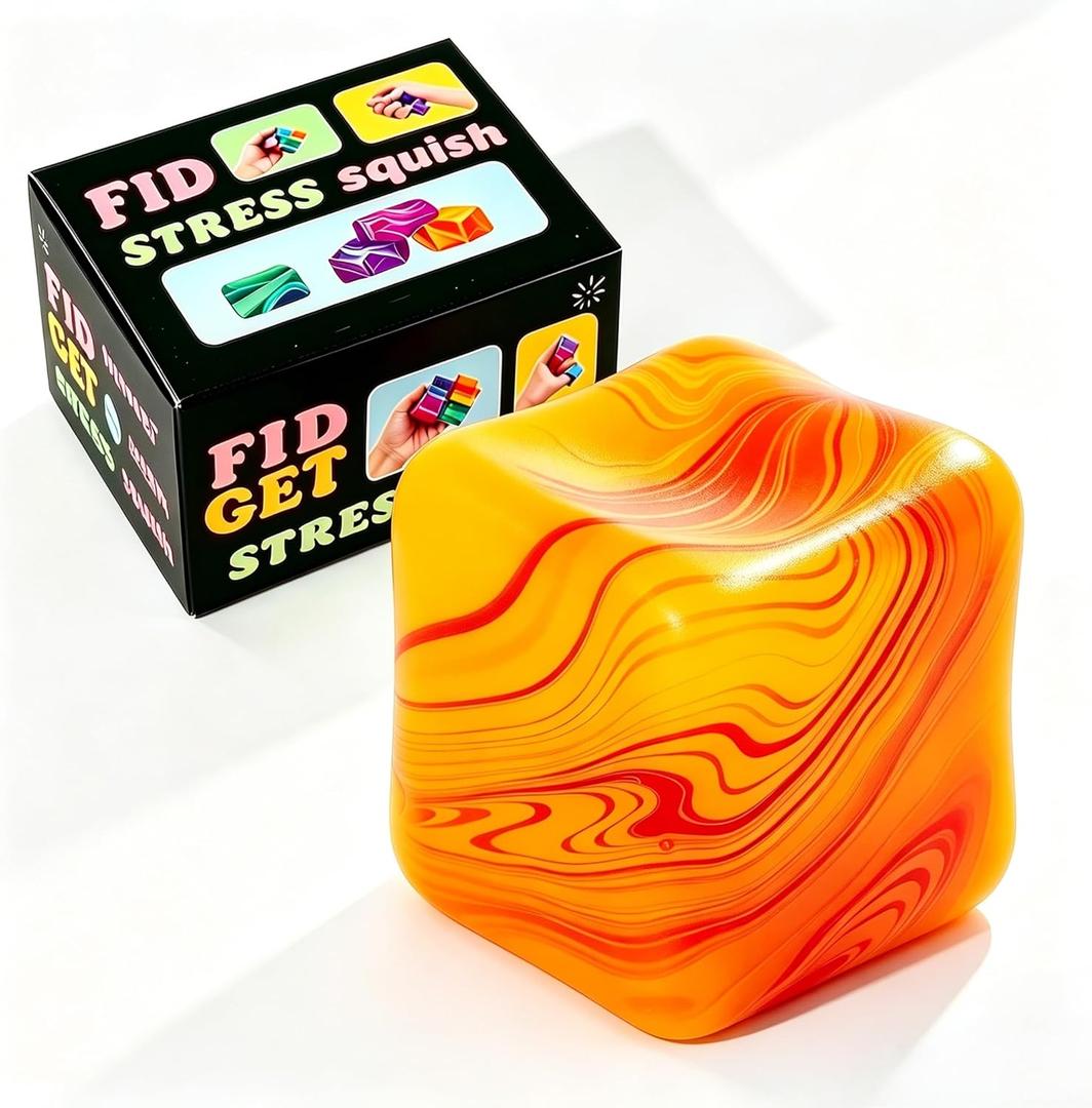 1 Pack Fidget Toys Squishy Stress Cube, Stress Balls for Kids Adults Squishies Stress Relief, Ice Sugar Sensory Toys for Kids with Autism, Fidgets for Classroom Prize Toys(Orange,1 Pack)