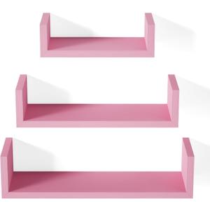 SRIWATANA Floating Shelves Wall Mounted, Solid Wood Wall Shelves, Pink