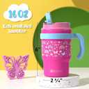 Fimibuke Kids Insulated Tumbler with Handle & Straw - 16oz Leak Proof Toddler Tumbler with Sip/Swig 2-in-1 Lid, BPA FREE 18/8 Stainless Steel Kids Water Bottle Drinking Cups Travel Mugs for Boys Girls