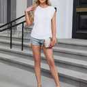 Trendy Womens Summer Tops 2025- Chic Ruched Short-Sleeve Crewneck T Shirts Fashionable Casual Wear(White,L) (White, L)