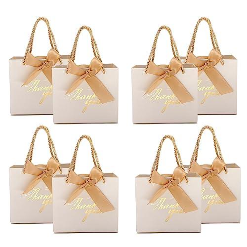 TKSBAG 50 Pack Small Thank You Gift Bags with Handles, 5.5''x 2.5''x4.7'' Mini White Gift Bags Bulk for Baby Shower, Birthday, Wedding, Party Favors